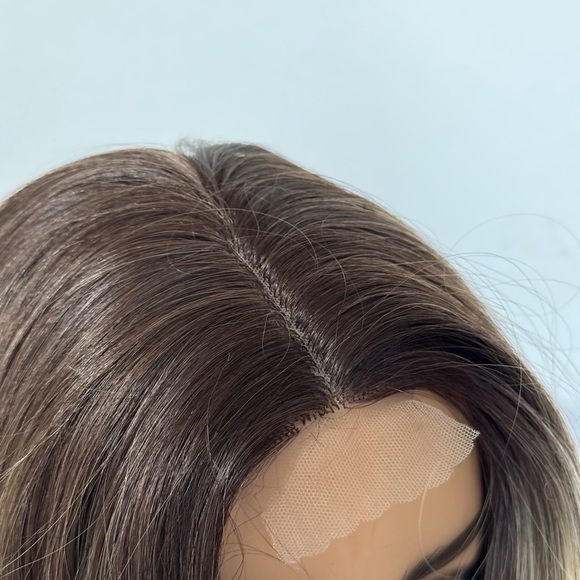 WIG Long Ombre Medium Blonde Wig with Dark Roots - Front Closure Mesh - Picture 6 of 9